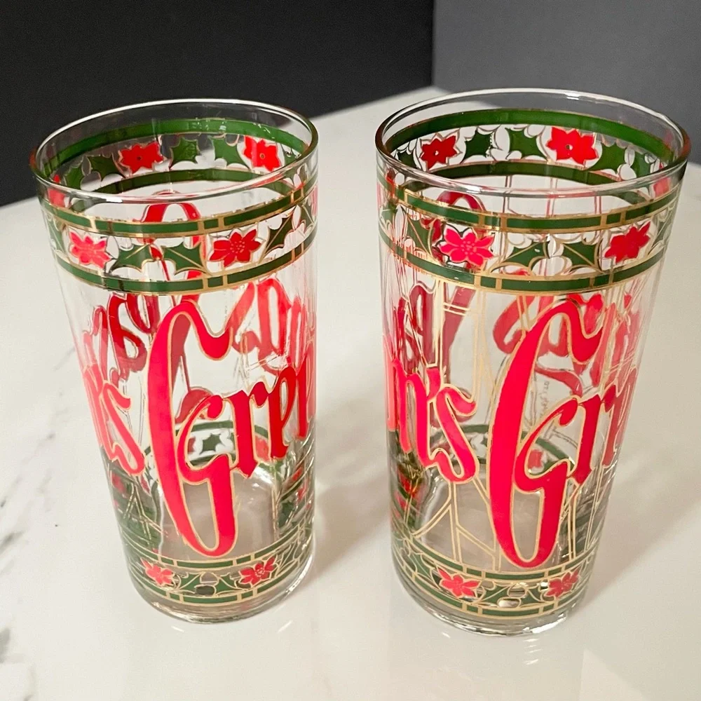 SET of 2 Highball Season's Greetings Glasses by Culver